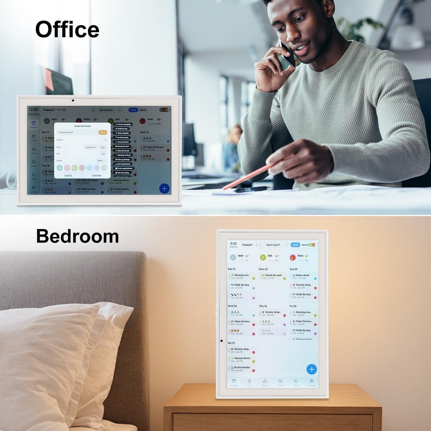 10.1 Inch Smart Digital Calendar Chore Chart Meal Planner HD Touchscreen Smart Family Planner, Hearth Display Desk Digital Calendar Seamless Scheduling(No Battery)