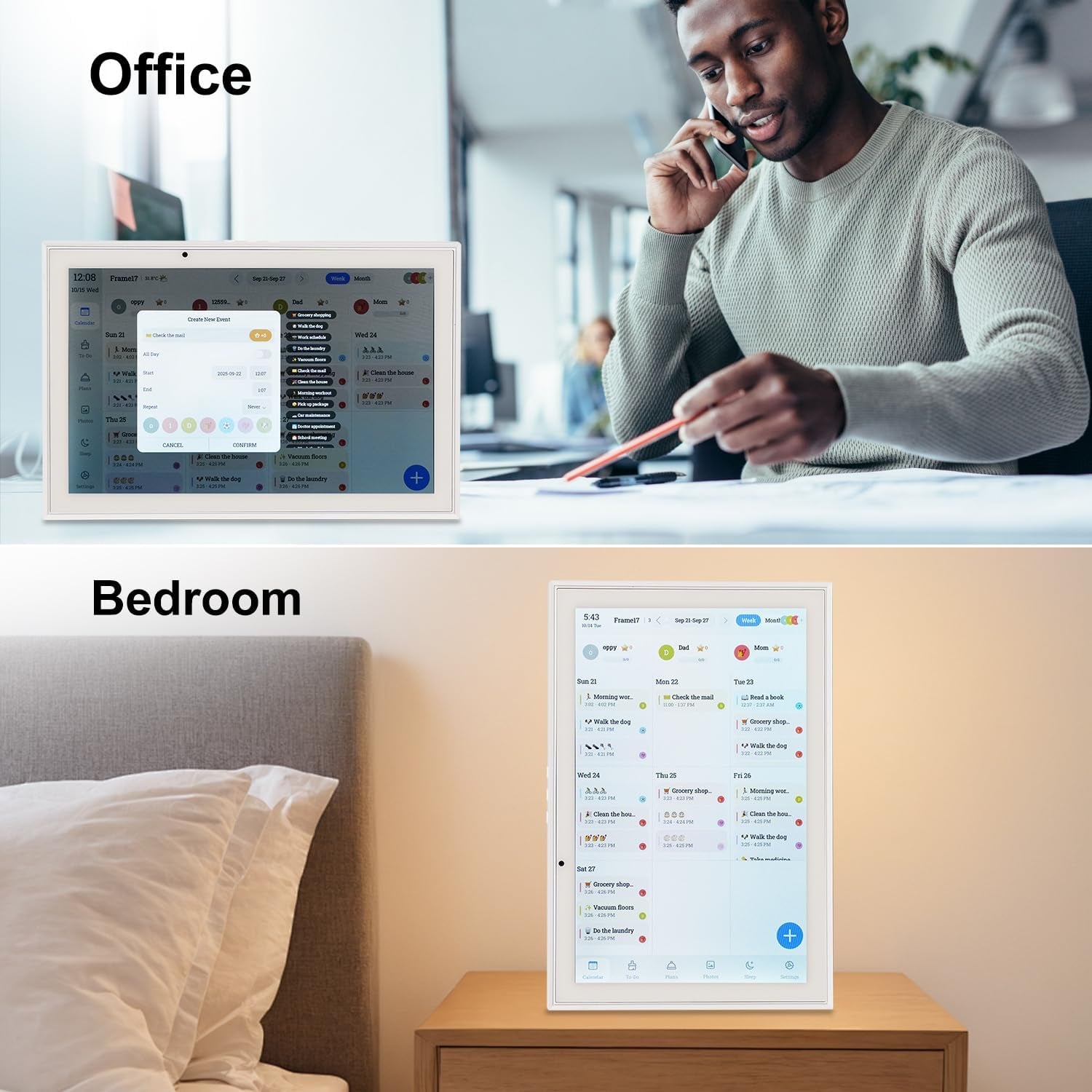 10.1 Inch Smart Digital Calendar Chore Chart Meal Planner HD Touchscreen Smart Family Planner, Hearth Display Desk Digital Calendar Seamless Scheduling(No Battery)