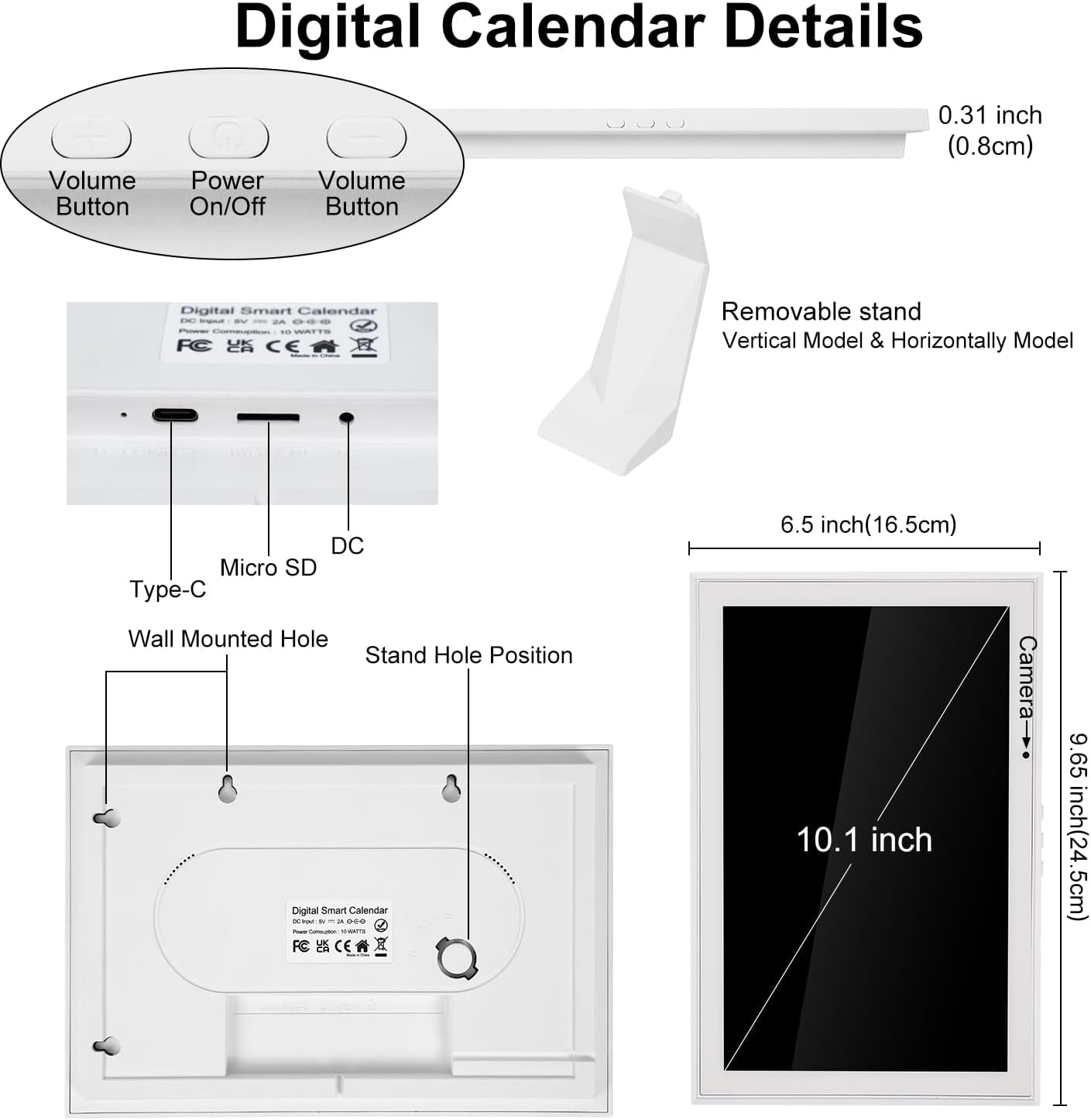 10.1 Inch Smart Digital Calendar Chore Chart Meal Planner HD Touchscreen Smart Family Planner, Hearth Display Desk Digital Calendar Seamless Scheduling(No Battery)
