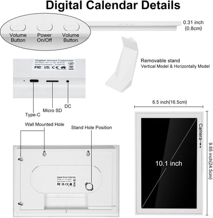 10.1 Inch Smart Digital Calendar Chore Chart Meal Planner HD Touchscreen Smart Family Planner, Hearth Display Desk Digital Calendar Seamless Scheduling(No Battery)