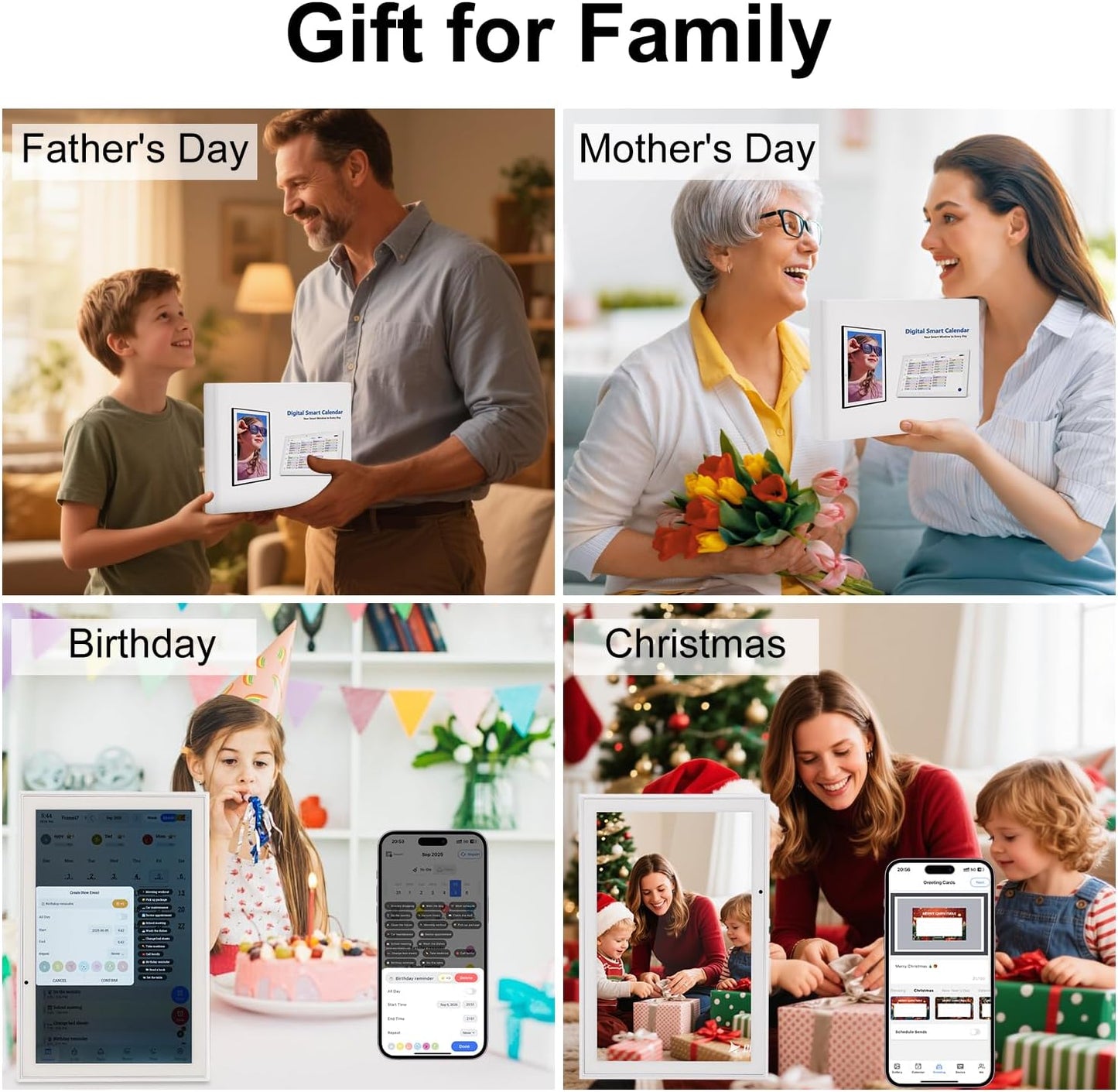 10.1 Inch Smart Digital Calendar Chore Chart Meal Planner HD Touchscreen Smart Family Planner, Hearth Display Desk Digital Calendar Seamless Scheduling(No Battery)