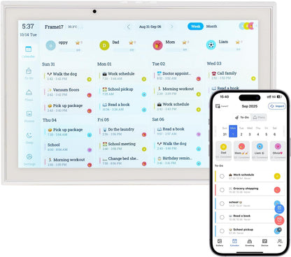 10.1 Inch Smart Digital Calendar Chore Chart Meal Planner HD Touchscreen Smart Family Planner, Hearth Display Desk Digital Calendar Seamless Scheduling(No Battery)