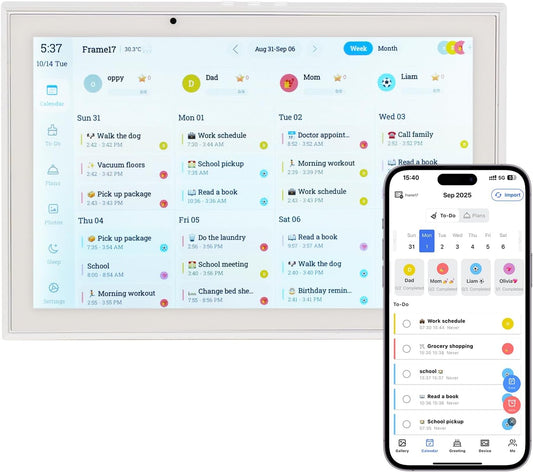 10.1 Inch Smart Digital Calendar Chore Chart Meal Planner HD Touchscreen Smart Family Planner, Hearth Display Desk Digital Calendar Seamless Scheduling(No Battery)