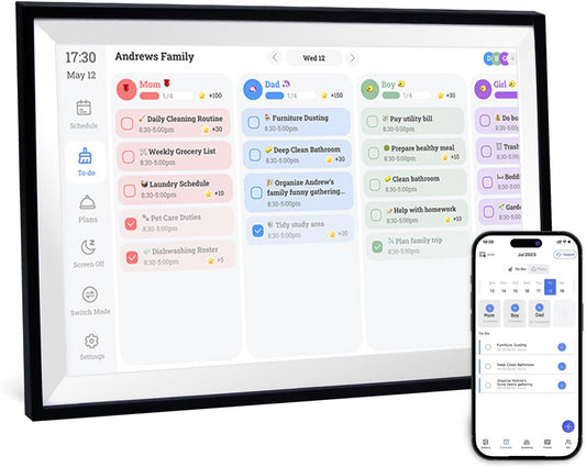 15.6" Smart Digital Calendar Frame– Touchscreen Family Calendar with Electronic Chore Chart & Digital To-Do List, Electronic Planner for Home with Wifi Sync, Desktop &Wall Smart Calendars | Black